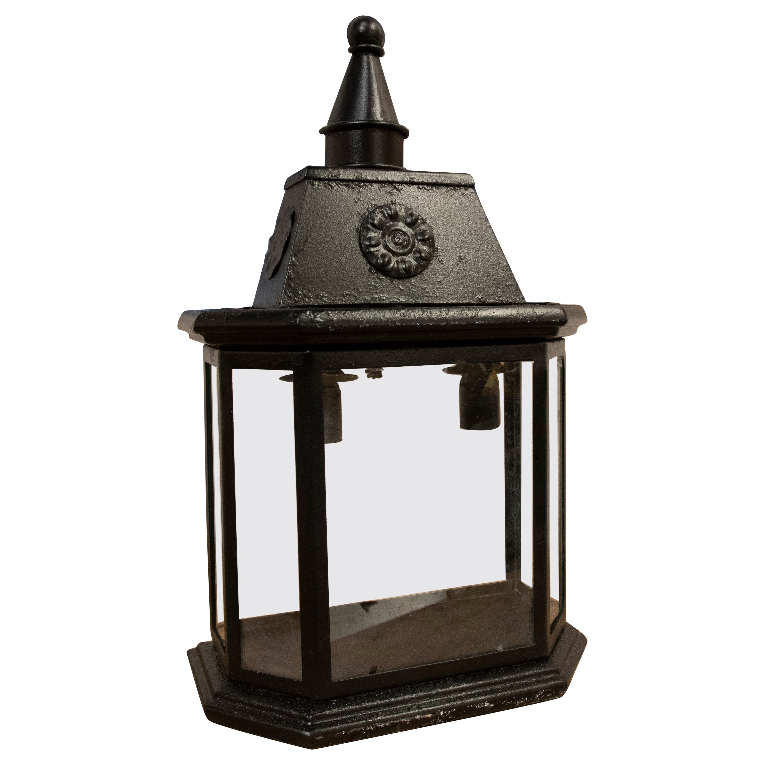 1970s Iron Wall Lantern Painted in Black Colour  For Sale
