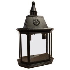 Vintage 1970s Iron Wall Lantern Painted in Black Colour 