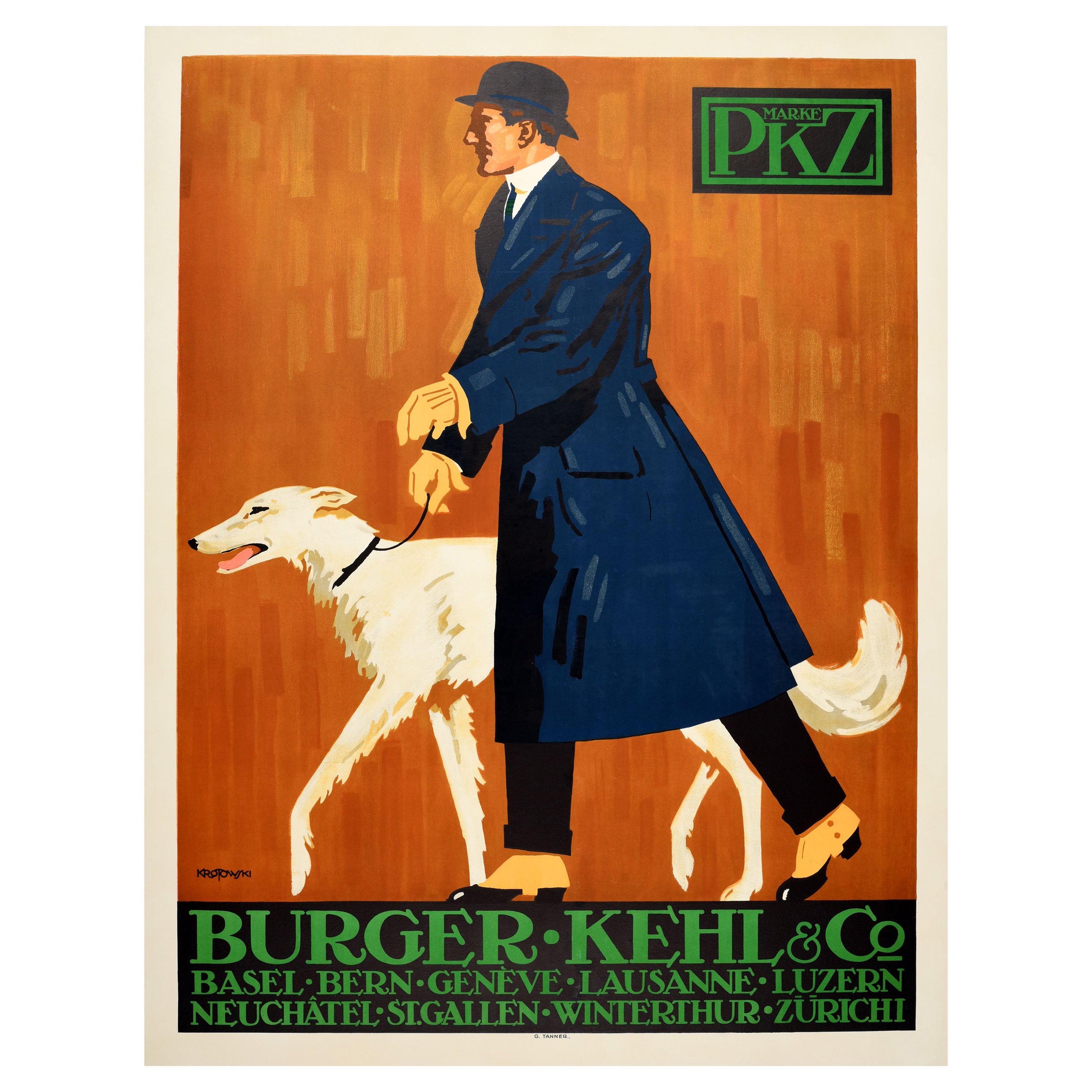 Original Antikes Werbeplakat PKZ Burger Kehl & Co Herrenmode-Design, Original