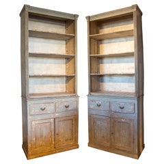 Spanish Pair of Wooden Bookcases with Shelves Doors and Drawers