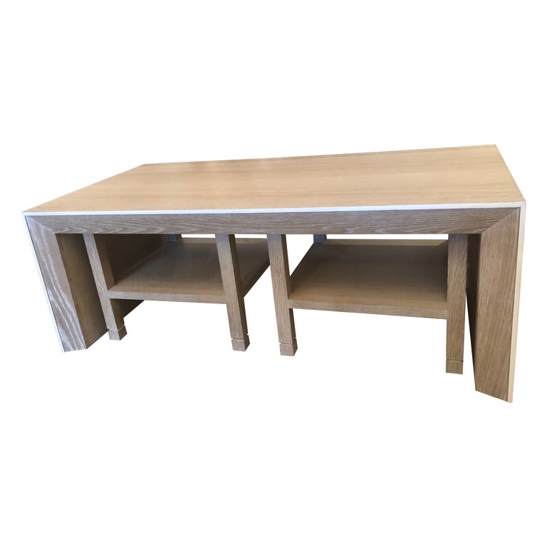 Sophisticated Cerused Wood Rectangular Coffee Table with Matching End