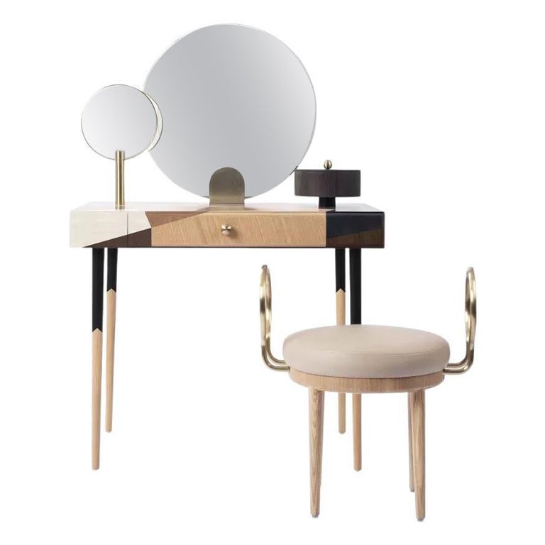 Rose Selavy Marquetry Vanity Desk with Stool by Thomas Dariel For Sale at 1stDibs