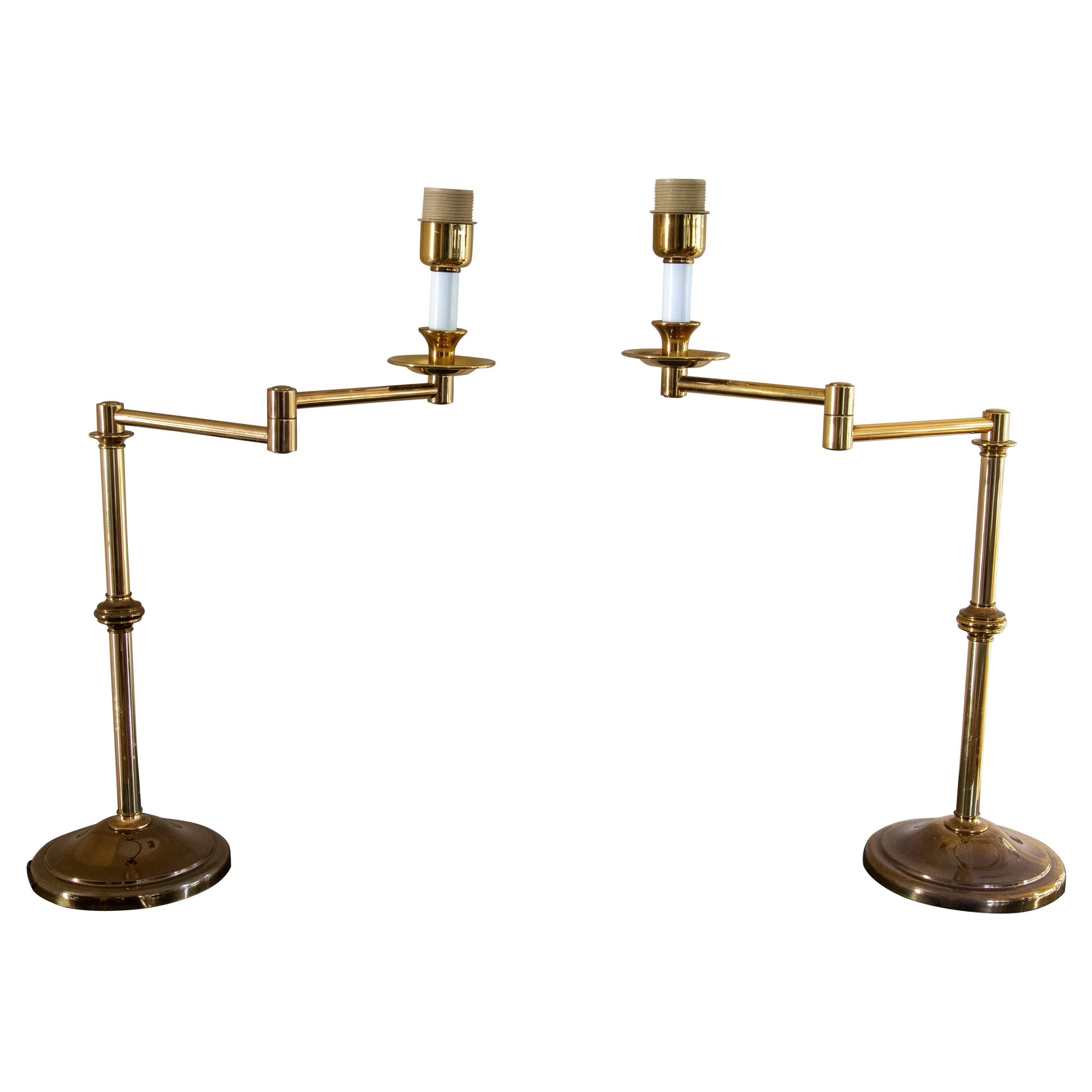 1970s Pair of Golden Brass Articulated Table Lamps For Sale