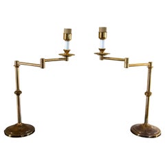 1970s Pair of Golden Brass Articulated Table Lamps