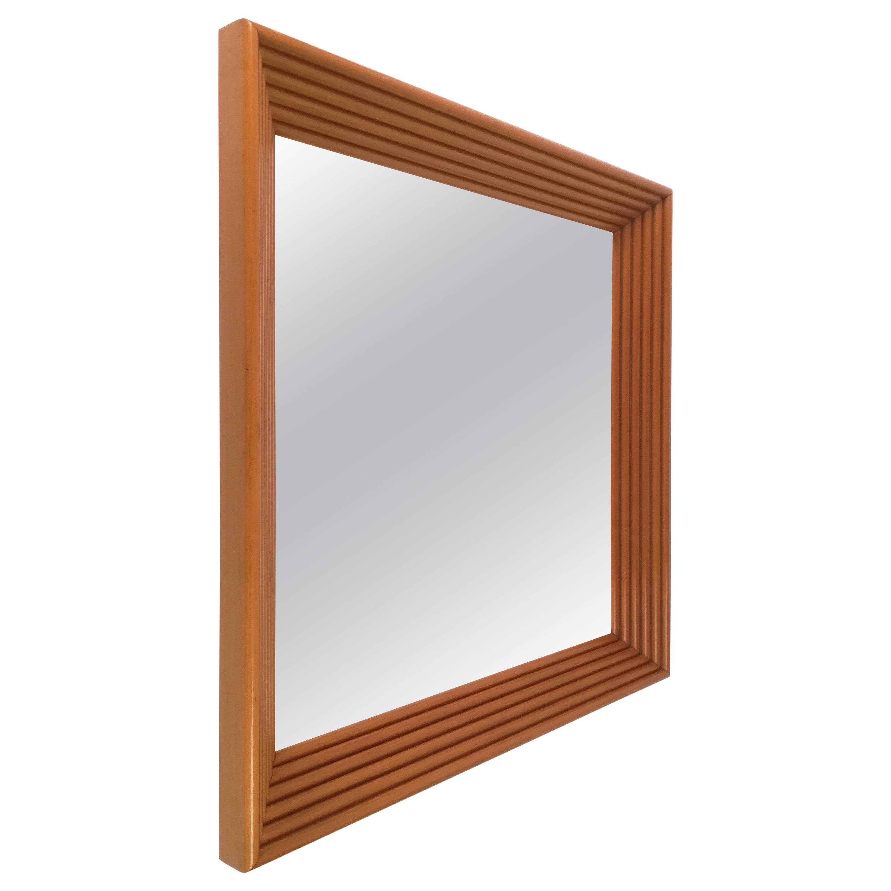 Italian Mirror from the 70s in Fluted Solid Walnut For Sale