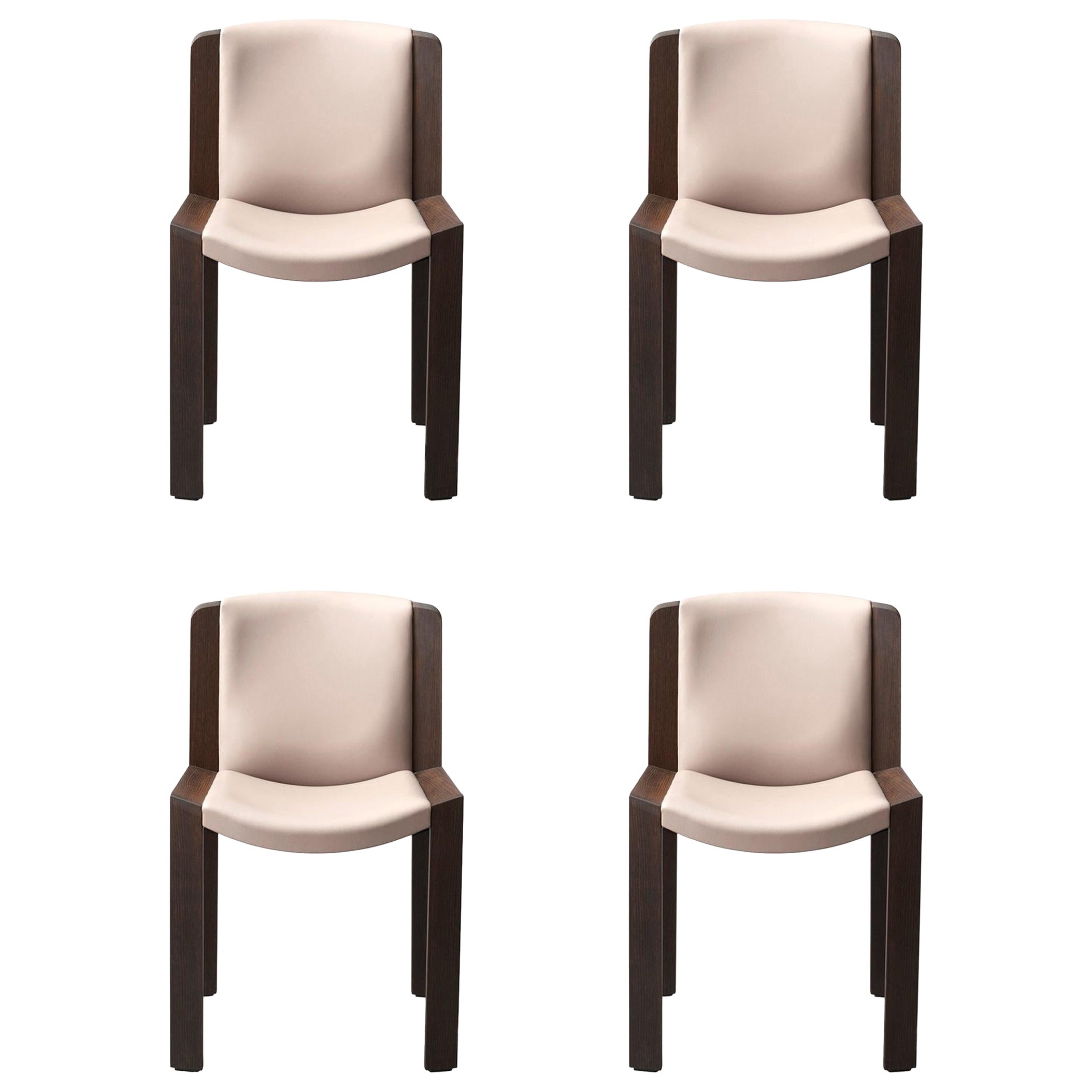 Set of Four Joe Colombo 'Chair 300' Wood and Kvadrat Fabric by Karakter For Sale