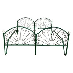Mid-Century Modern Italian Double Bed in Green Painted Iron From 1970s