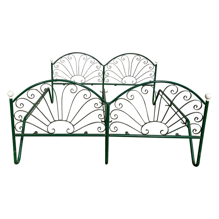 MidCentury Modern Italian Double Bed in Green Painted Iron From 1970s