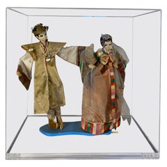 20th Century Pair of Oriental Puppet Dolls with Original Silk Costumes 