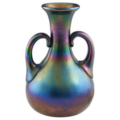 Rare Thomas Webb Iridescent Bronze Glass Amphora Vase c1880