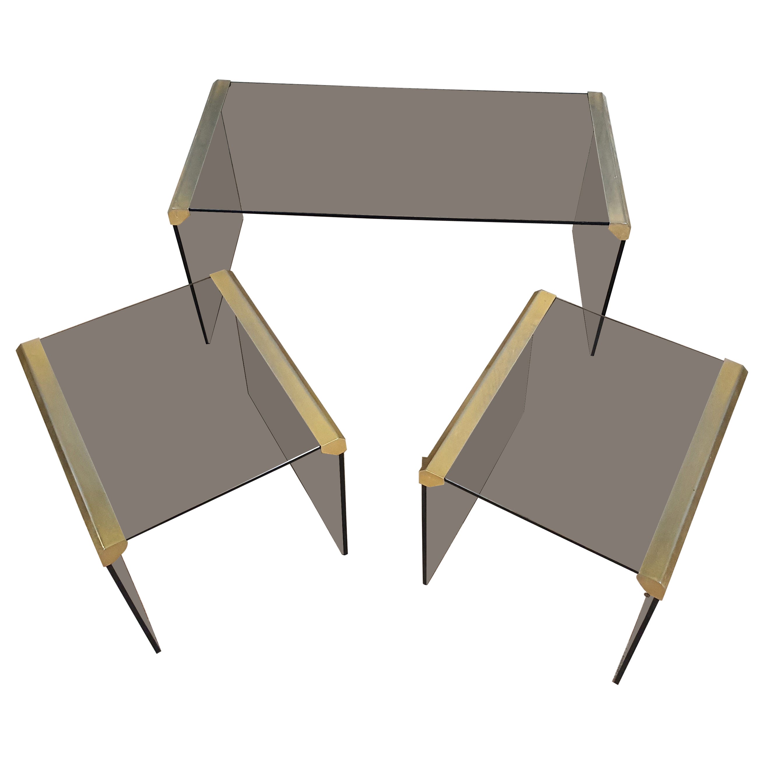 Steel and Smoked Glass Coffee Tables by P. Gallotti for Gallotti & Radice For Sale