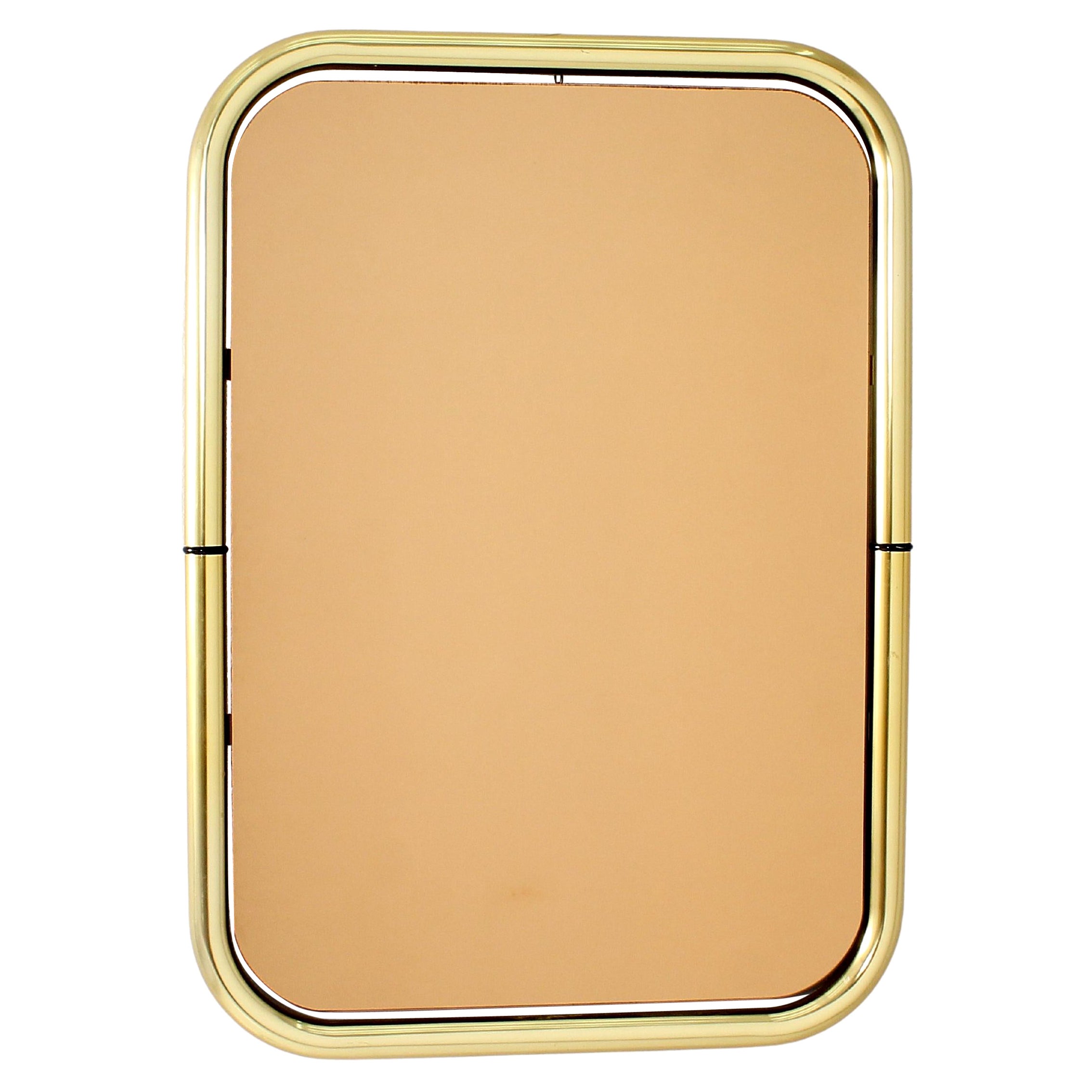 Midcentury Cristal Art Brass and Pink Glass Wall Mirror, 1970s, Italy For Sale