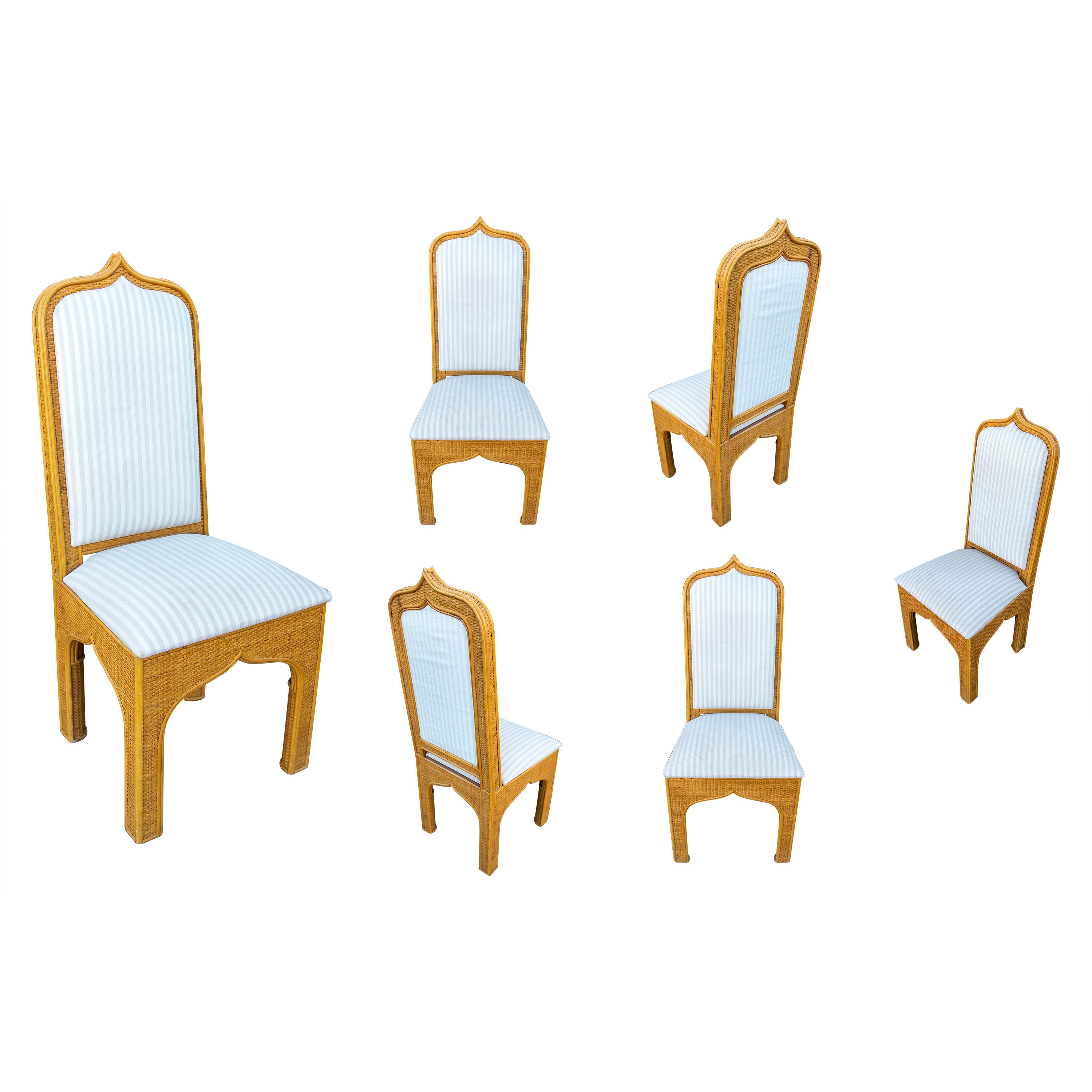 Ensemble de six chaises en bambou de style arabe fabriquées à la main avec décoration en forme de nœud en vente