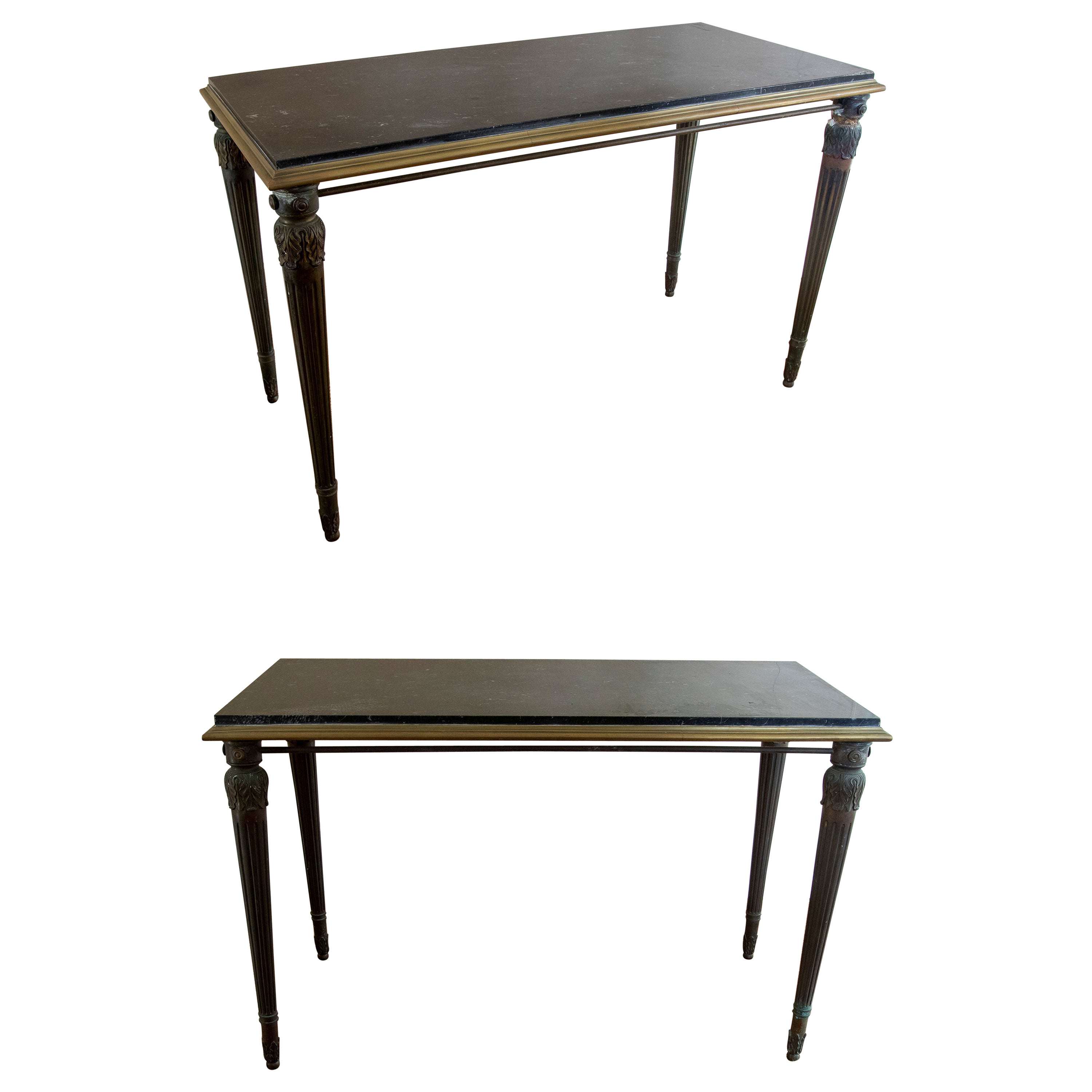 19th Century French Pair of Bronze Tables with Black Marble Tops For Sale
