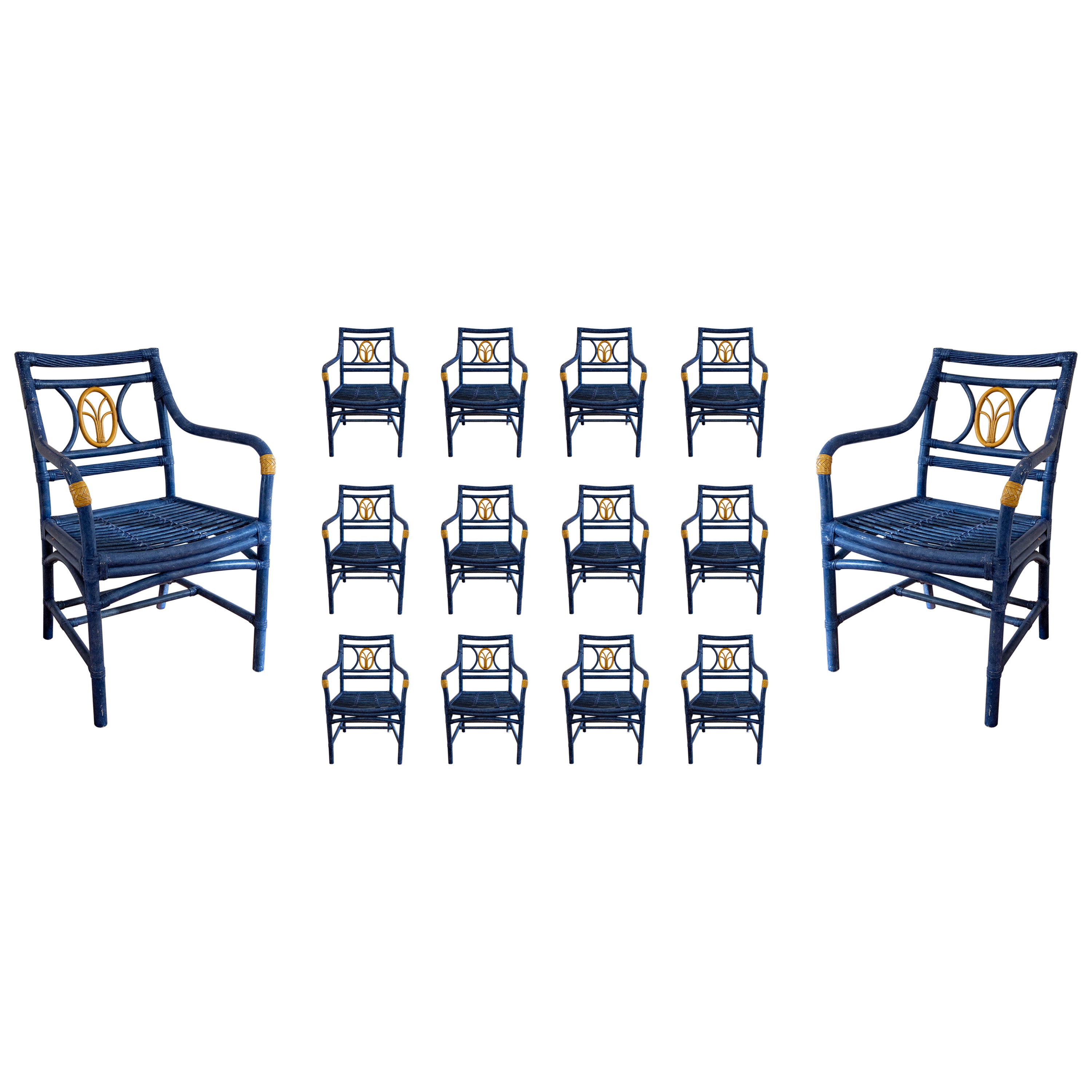 Ensemble espagnol des quatorze chaises en bambou et osier des années 1970