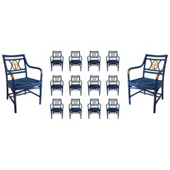 Ensemble espagnol des quatorze chaises en bambou et osier des années 1970