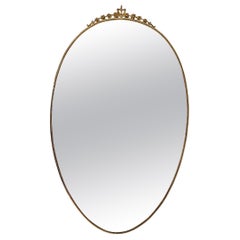 Mid-Century Oval Wall Mirror with Brass Frame and Frieze 50s Italy
