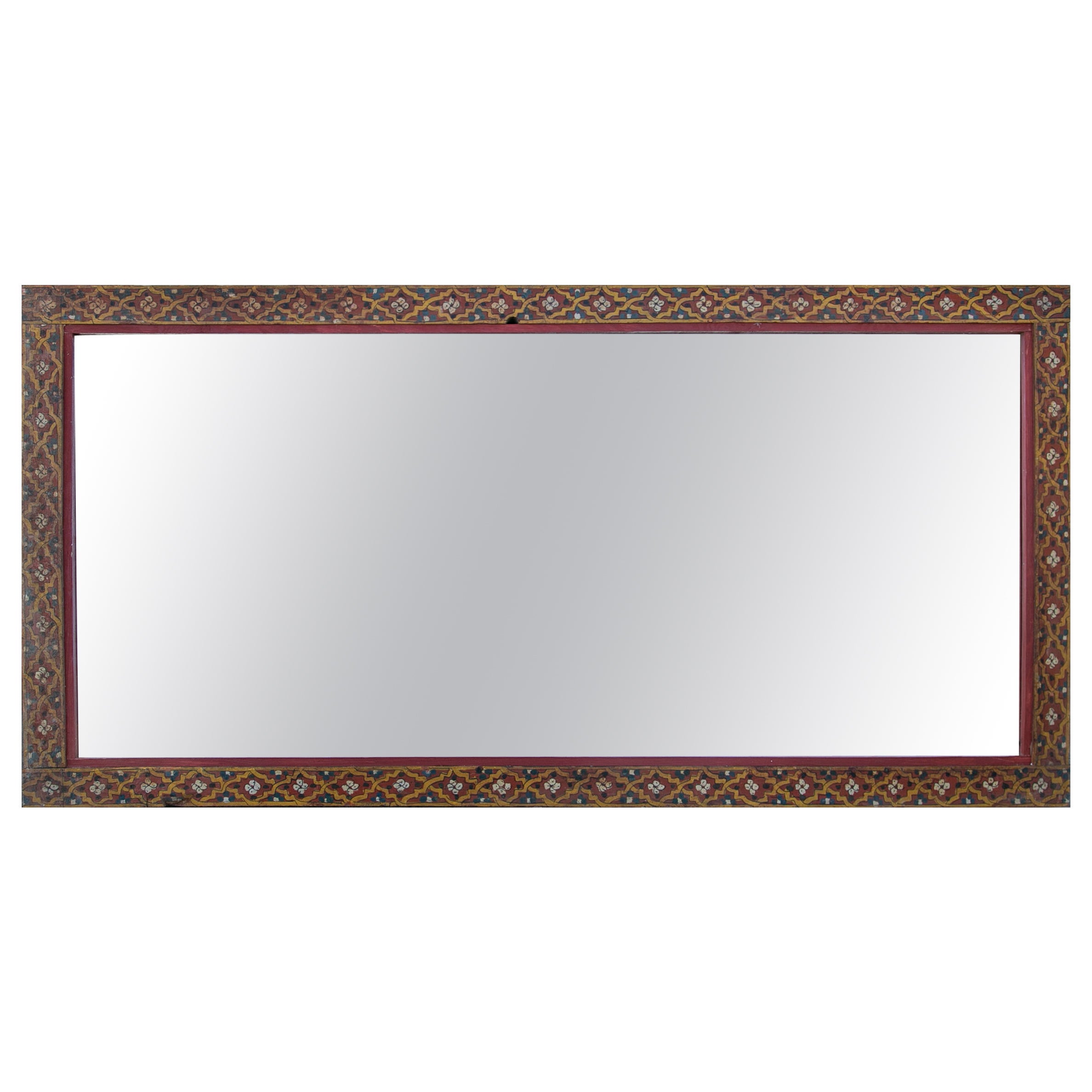 19th Century, Wall Mirror with Wooden Frame Made of Polychrome Panels For Sale