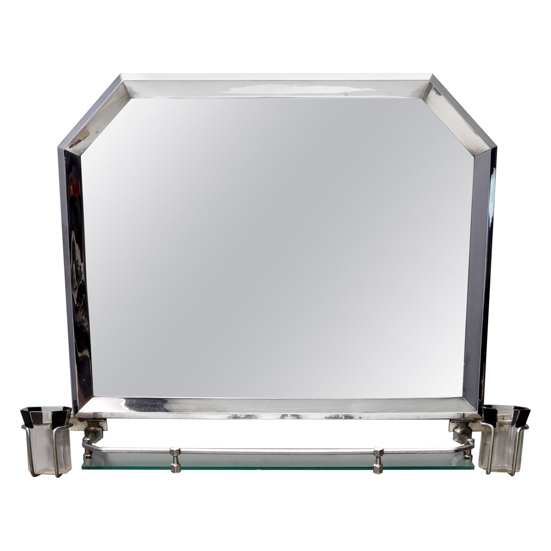 Vintage Chrome-Plated Wall Mirror By Brusotti With Glass Shelf, Italy For  Sale At 1Stdibs