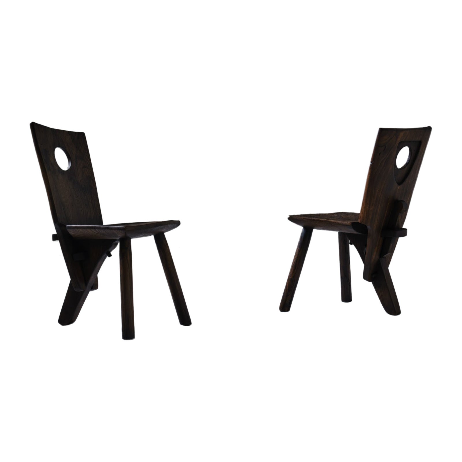 French Art Populaire Tripod Chairs, Set of Two