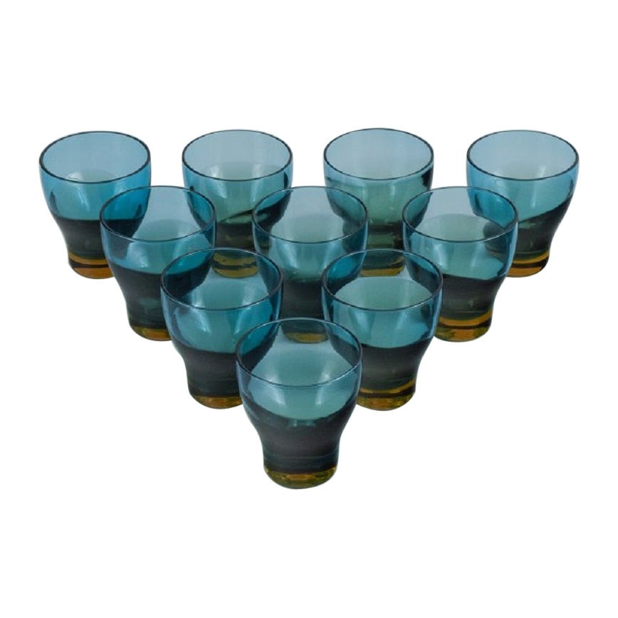 Göran Wärff for Pukeberg, Set of 10 Unique Blue-Green "Tropico" Shot Glasses For Sale