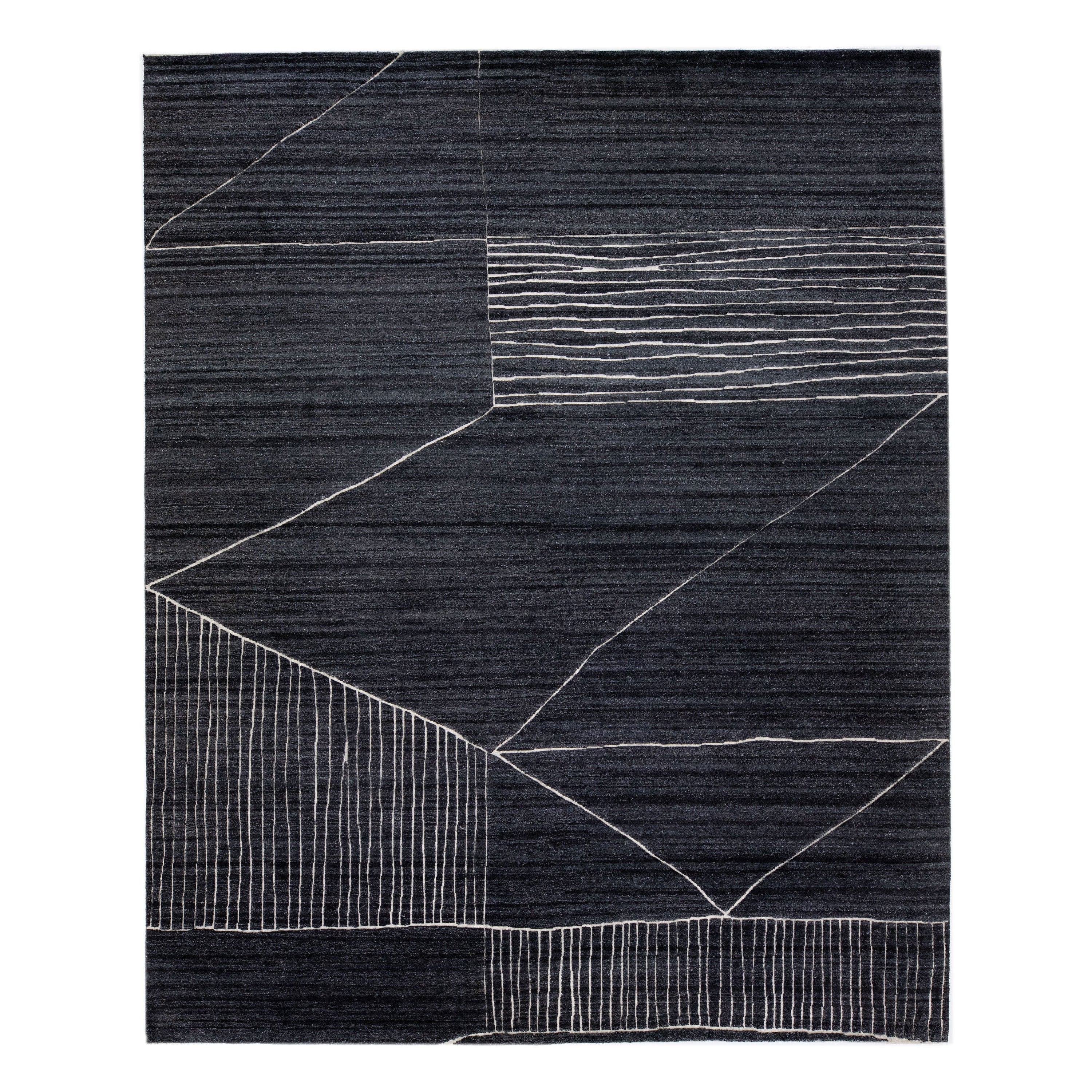 Modern Moroccan Style Handmade Abstract Wool Rug in Charcoal by Apadana For Sale