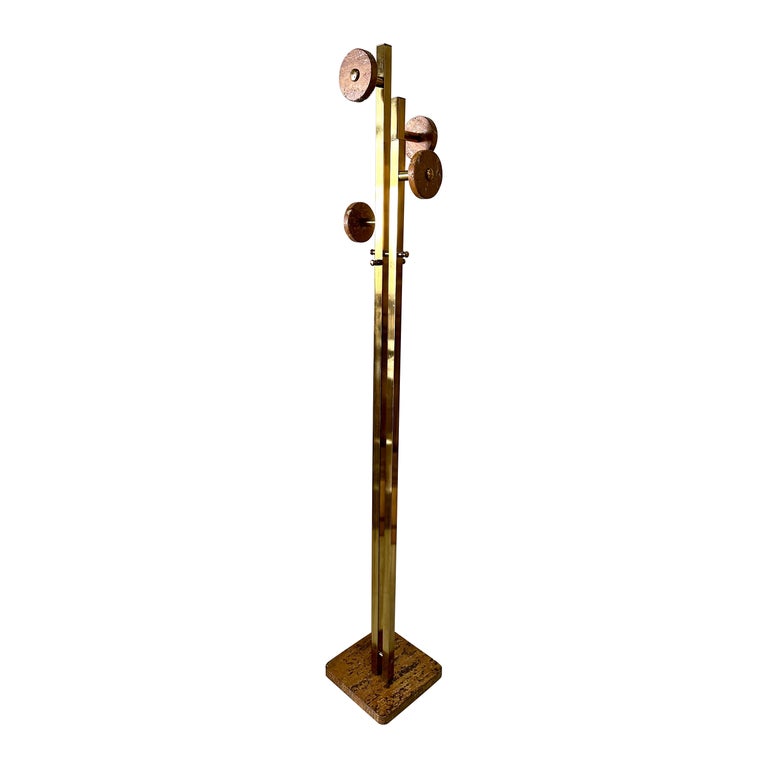 Italian Vintage Brass and Giallo Siena Marble Coat Stand/ Hat Stand For