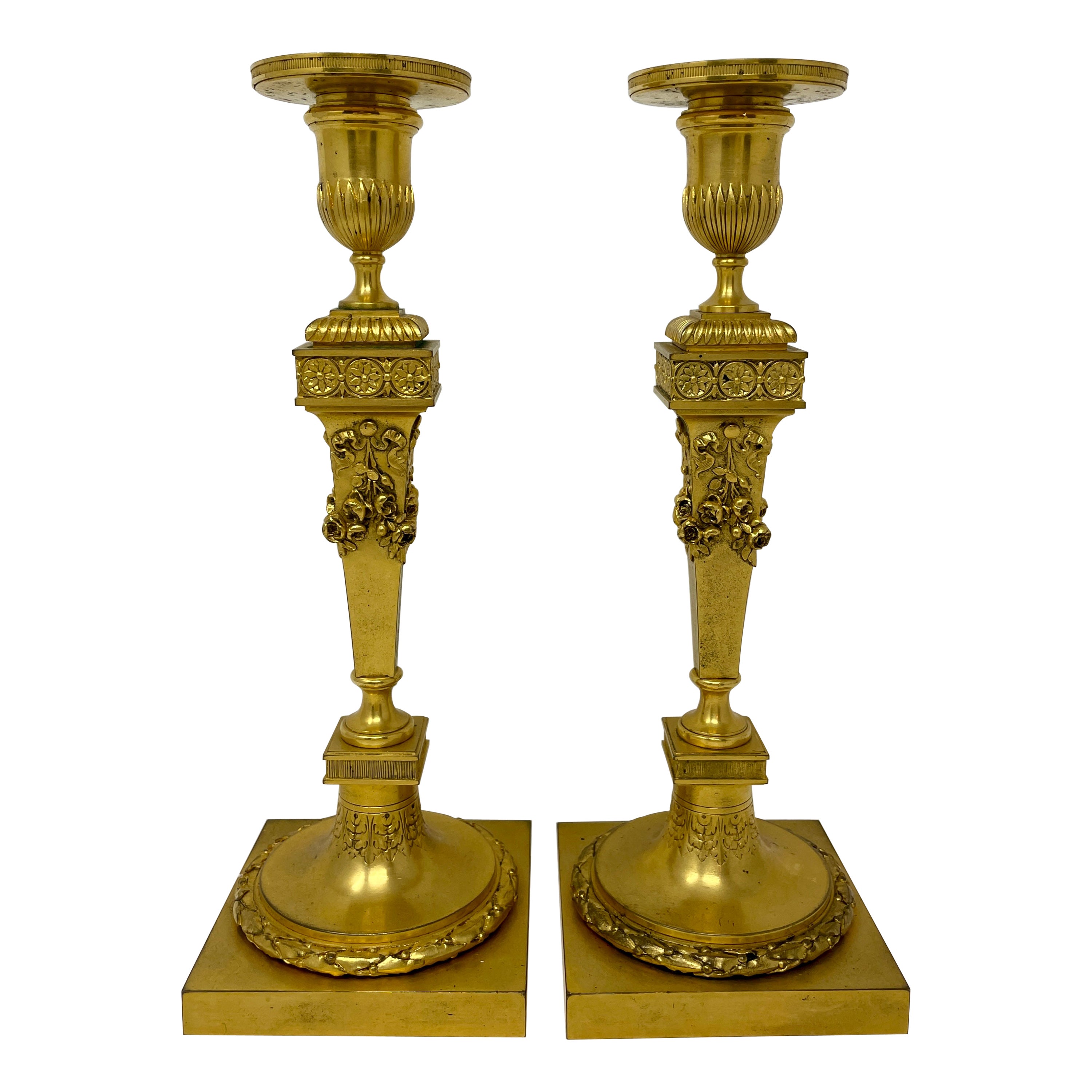 Pair Antique French Barbedienne Bronze D' Ore Candlesticks, circa 1880 For Sale