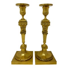 Paar antike französische Barbedienne Bronze D' Ore Kerzenständer, um 1880
