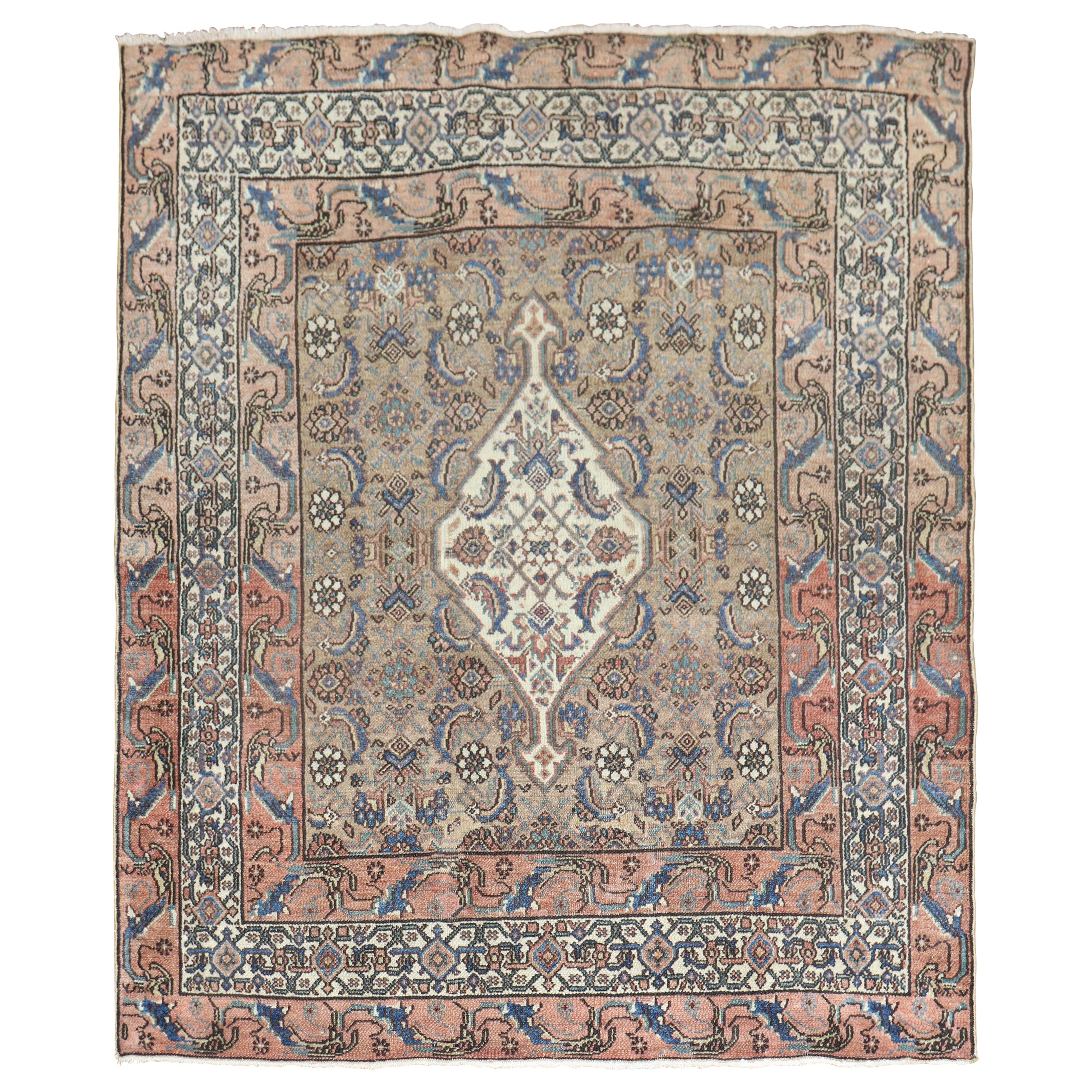 Persian Brown Bibikabad Senneh Small Square Rug For Sale