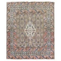 Zabihi Collection Persian Camel Brown Bibikabad Senneh Small Square Rug
