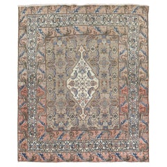 Antique Persian Brown Bibikabad Senneh Small Square Rug