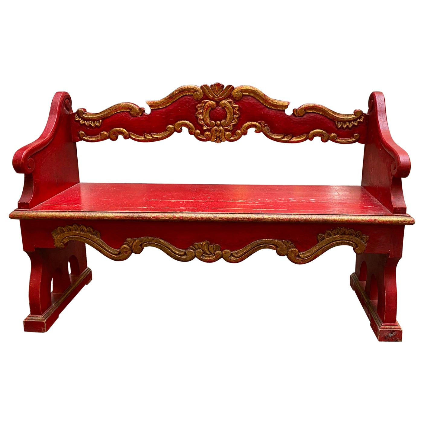 Venetian Wooden Bench 1950 Painted Wood For Sale