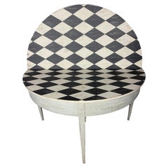 Table Demilune/Console suédoise peinte d'antiquités avec motif arlequin