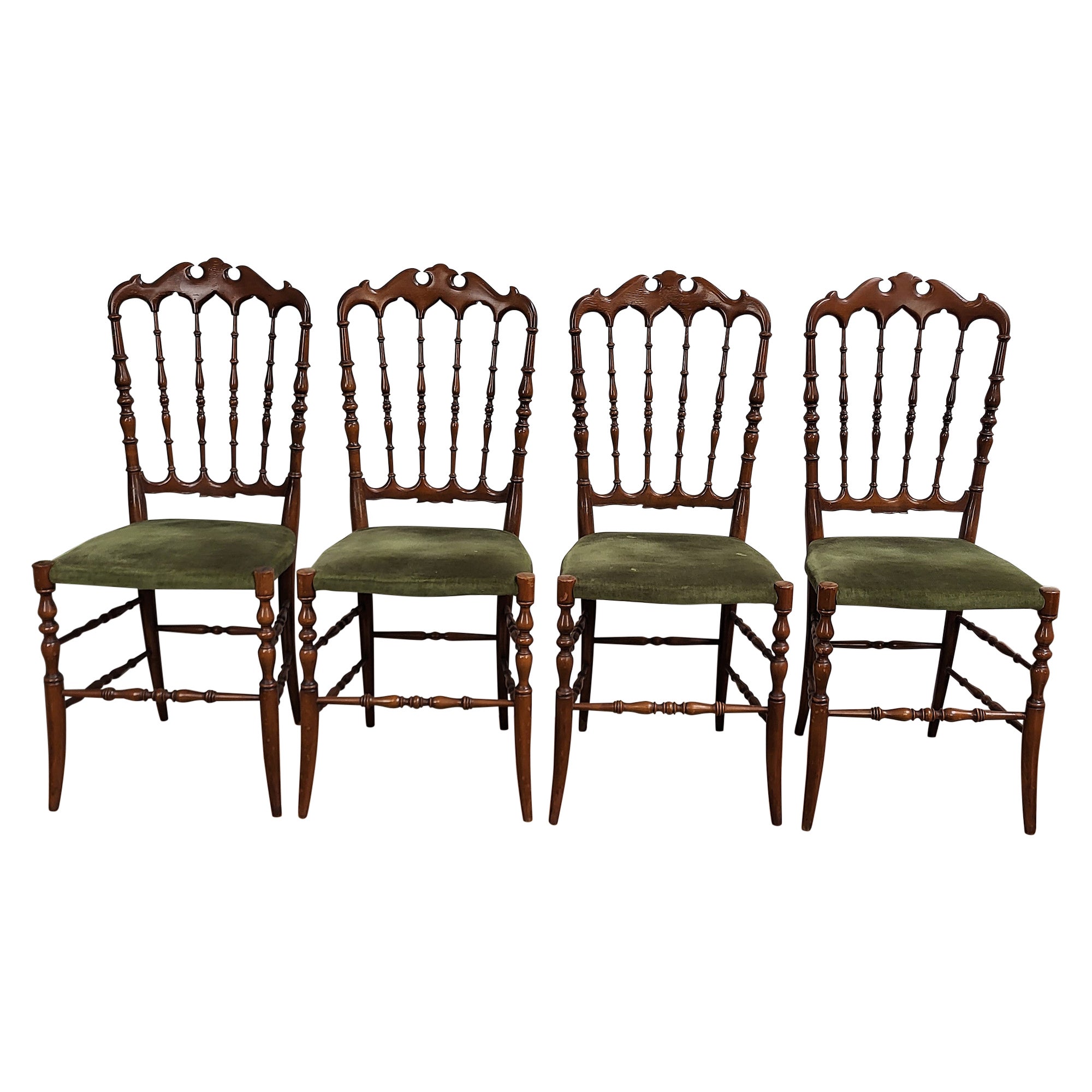 Set of 4 1970s Italian Wood & Velvet Upholstery Chiavari Chair