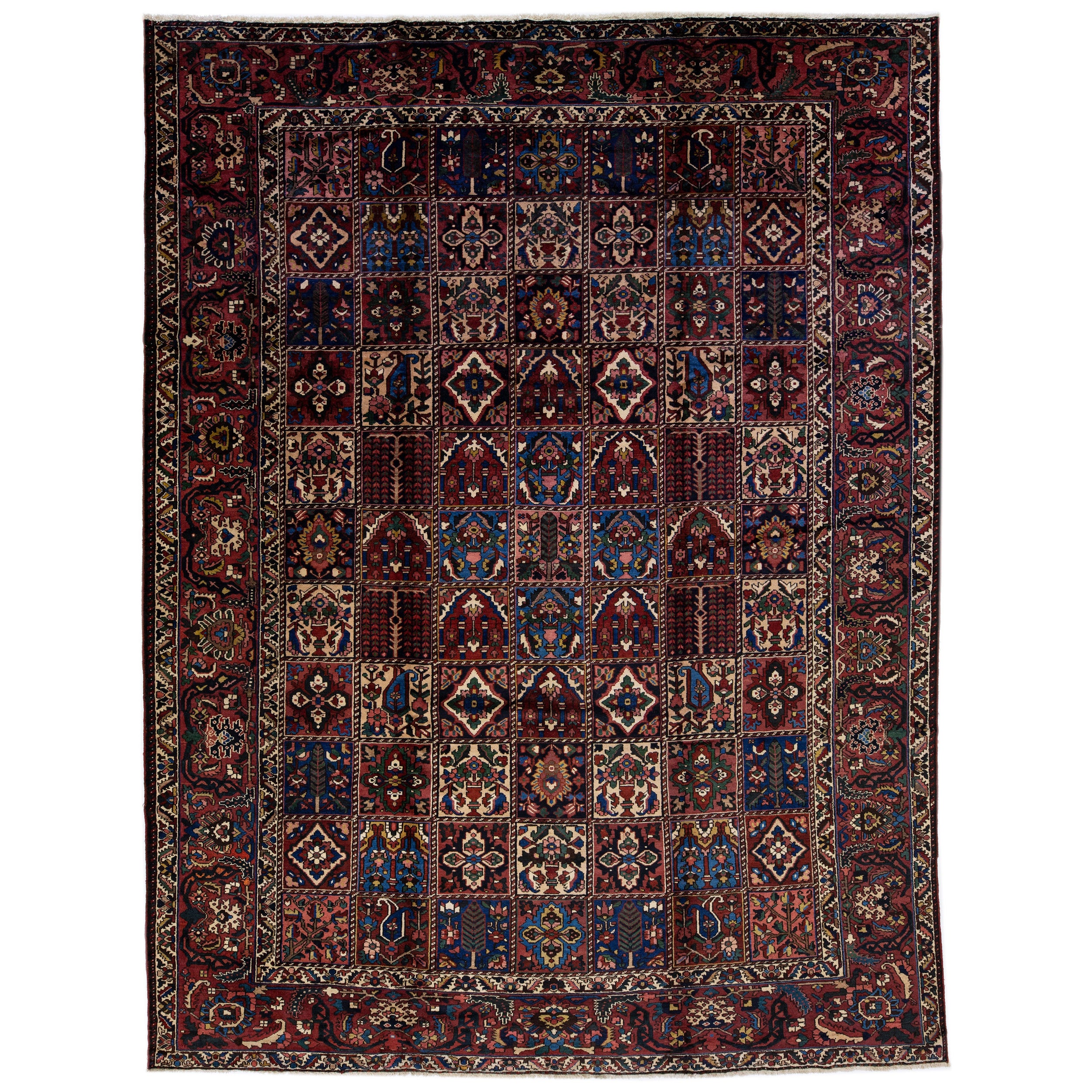 Handmade Antique Persian Bakhtiari Wool Rug with Allover Multicolor Design 
