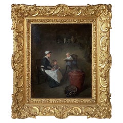 Oil on Panel in Giltwood Frame, Nanny with Two Young Children