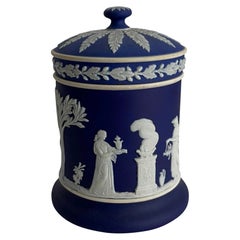 Retro Wedgwood Dark Blue Jasperware Tobacco Jar