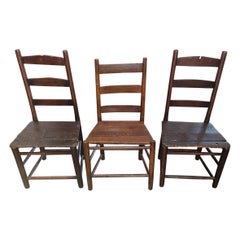 Antique Set of 3 Mid 19C Shaker Pioneer Ladderback Chairs