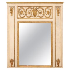 French Neoclassical Large-Sized Overmantel Mirror w/Gilt Accents