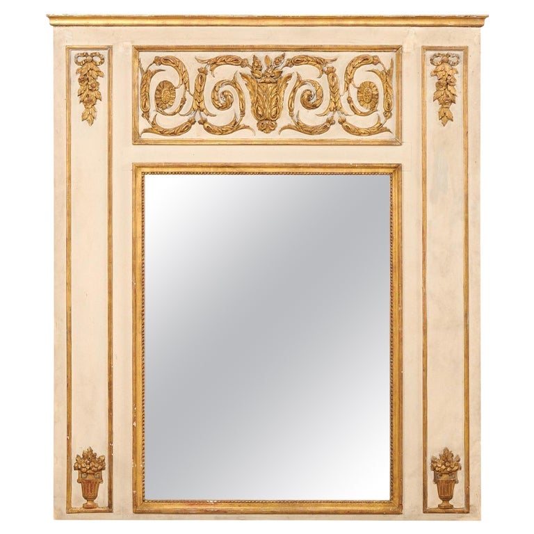 French Neoclassical LargeSized Overmantel Mirror w/Gilt Accents For