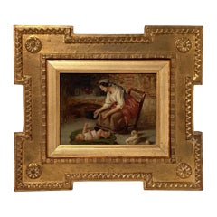 19th Century Oil Painting on Canvas Mother and Child