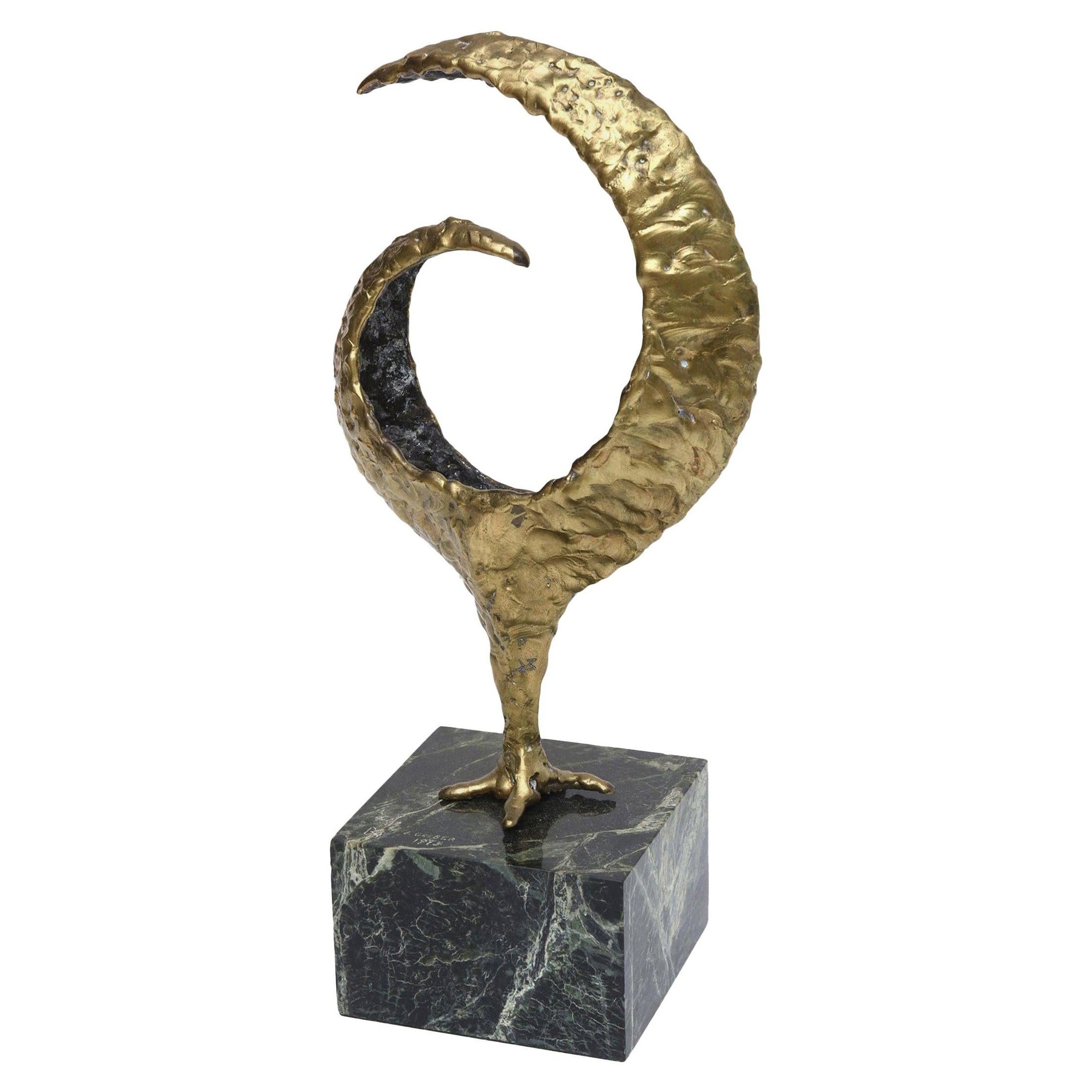 Molten Bronze and Variegated Marble Signed Sculpture Vintage For Sale