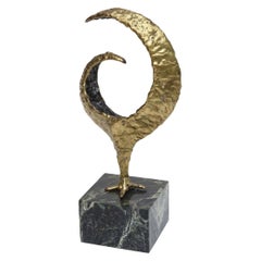 Molten Bronze and Variegated Marble Signed Sculpture Vintage