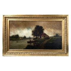 19th Century Waterscape Oil Painting Signed F. Rollin Smith