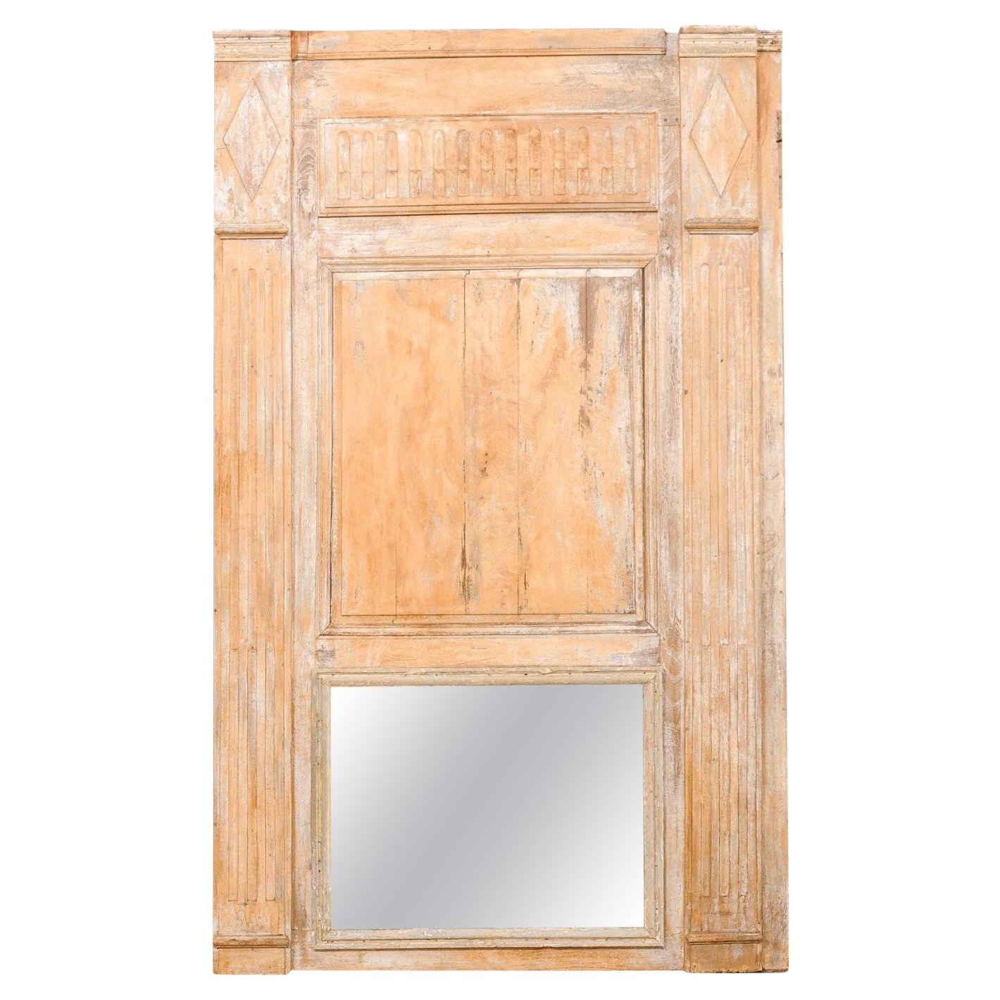 19th C. French Directoire Trumeau Mirror, 7 Ft Tall For Sale