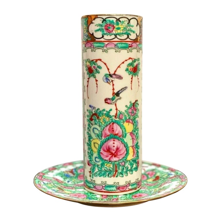 Antique Chinese Vase Antique Vase with the Platter Chinoiserie Decor For Sale