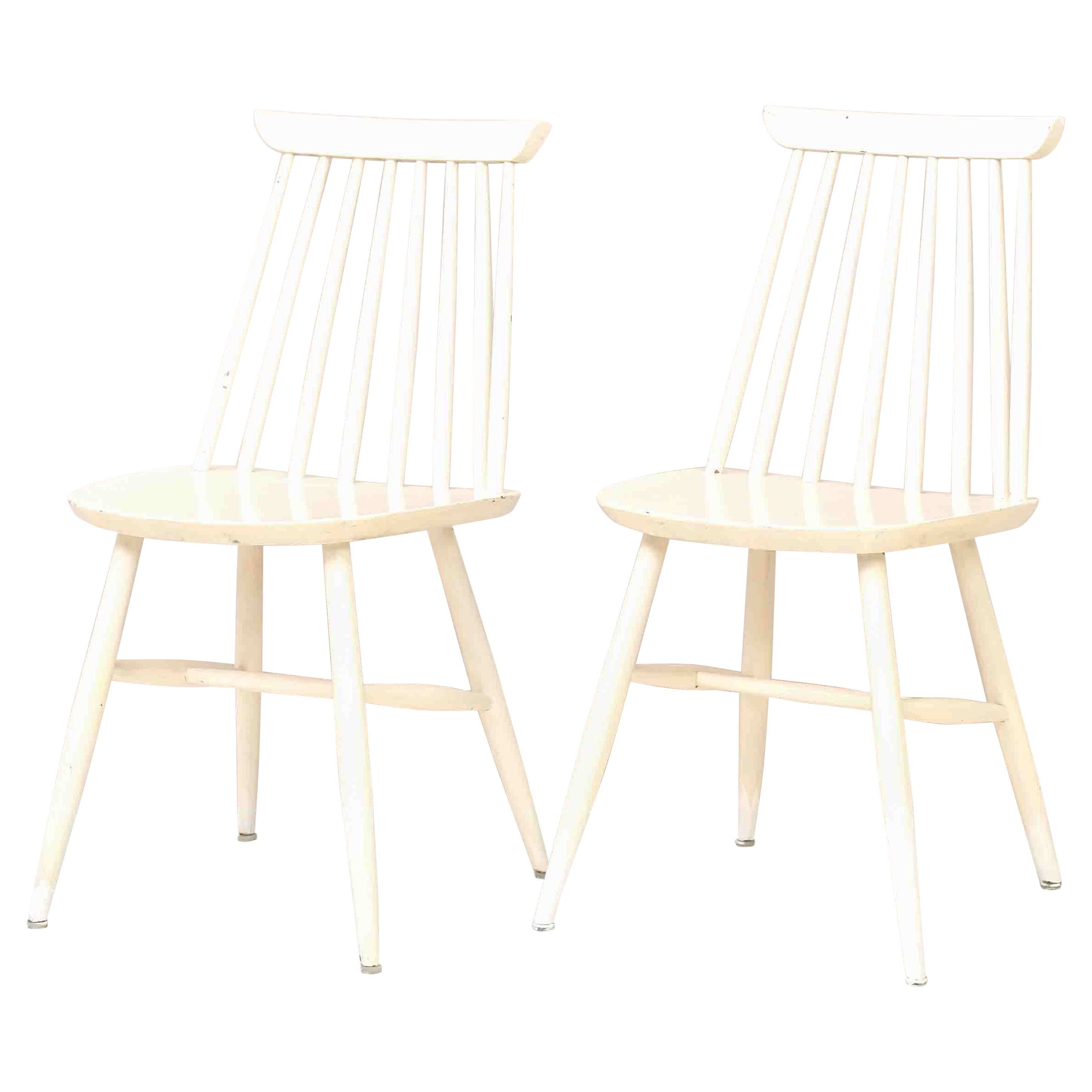 Two 'Pinstolar' Chairs Made of Wood Painted White For Sale