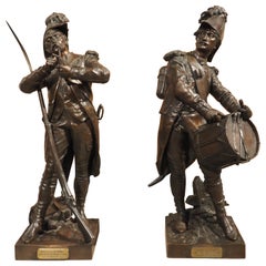Pair of 19th C, French, Bronze Soldiers, before and After the Fight, H. Dumaige