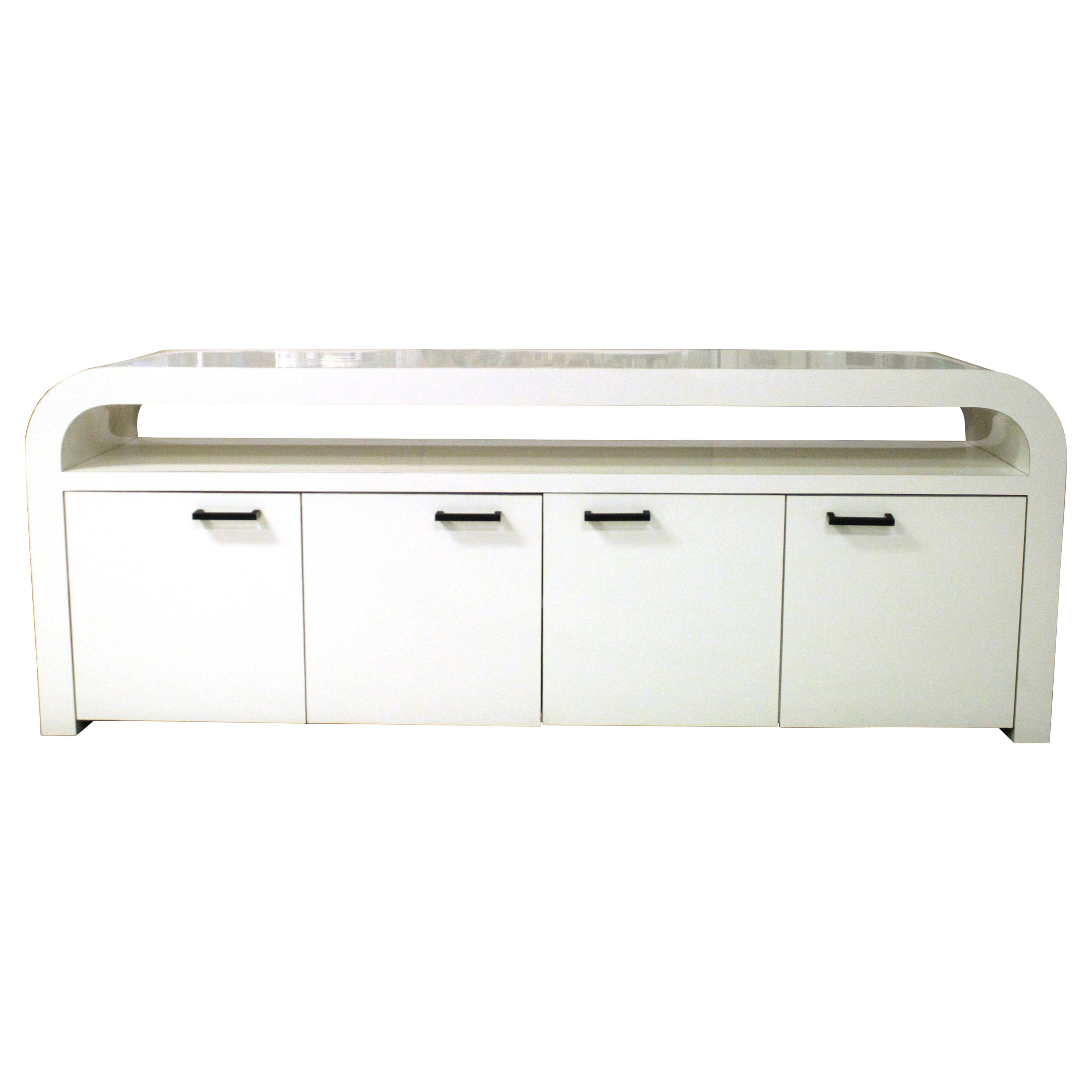 Contemporary Modern Custom Made Curved White Lacquer Credenza For Sale